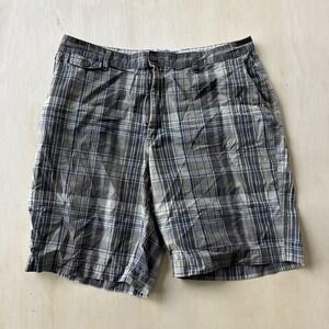 Y2K Authentic Chinos Chino Shorts Mens 36 Gray Plaid Cotton 9" Inseam Summer